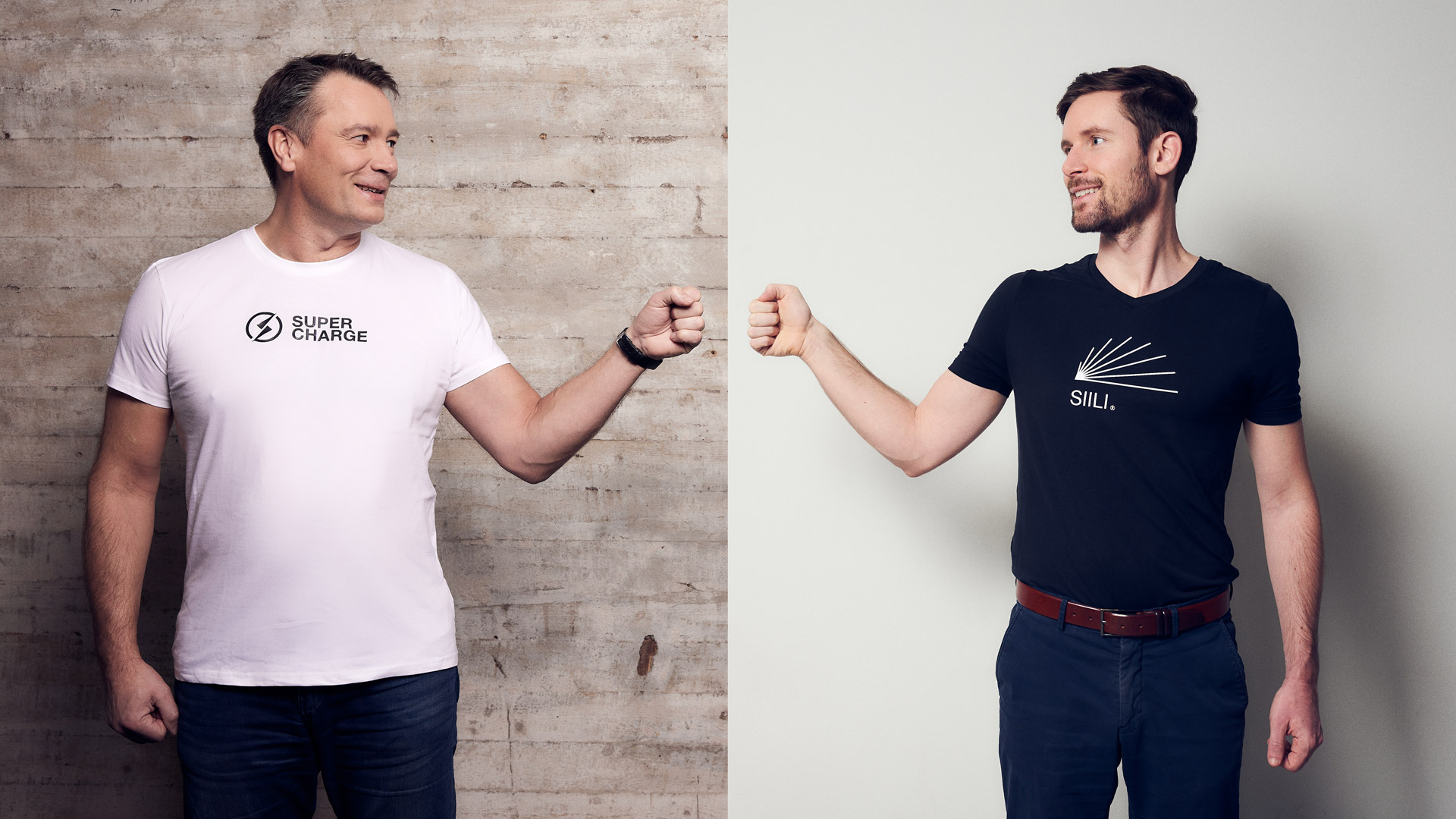 Siili's CEO Marko Somerma and Supercharge's CEO Andras Tessenyi fistbump 1937 kilometers apart